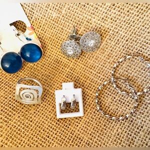 Assorted Lot of Stainless Steel Silver Jewelry earrings and ring